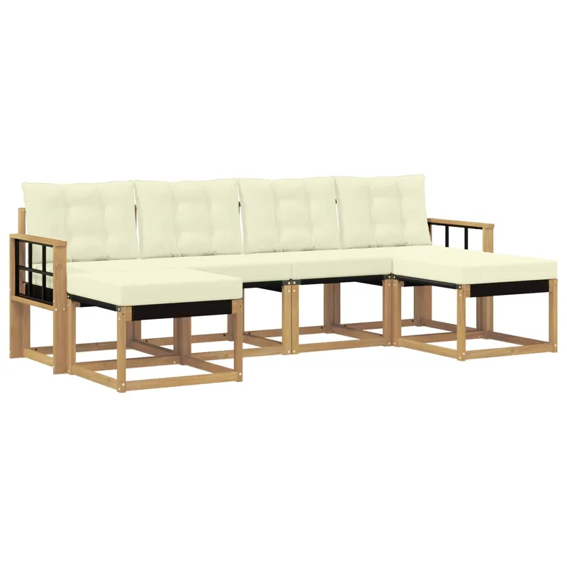 Lauko sofos komplektas su pagalve 6 pcs Balta ir kreminė