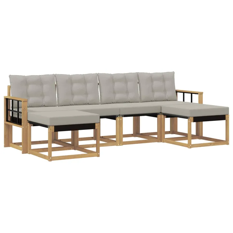 Lauko sofos komplektas 6 pcs Balta ir šviesiai pilka