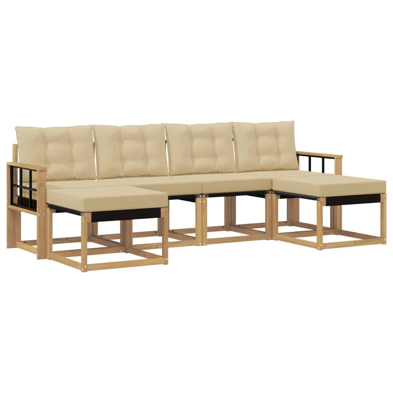 Lauko sofos komplektas su pagalve 6 pcs Balta ir kreminė