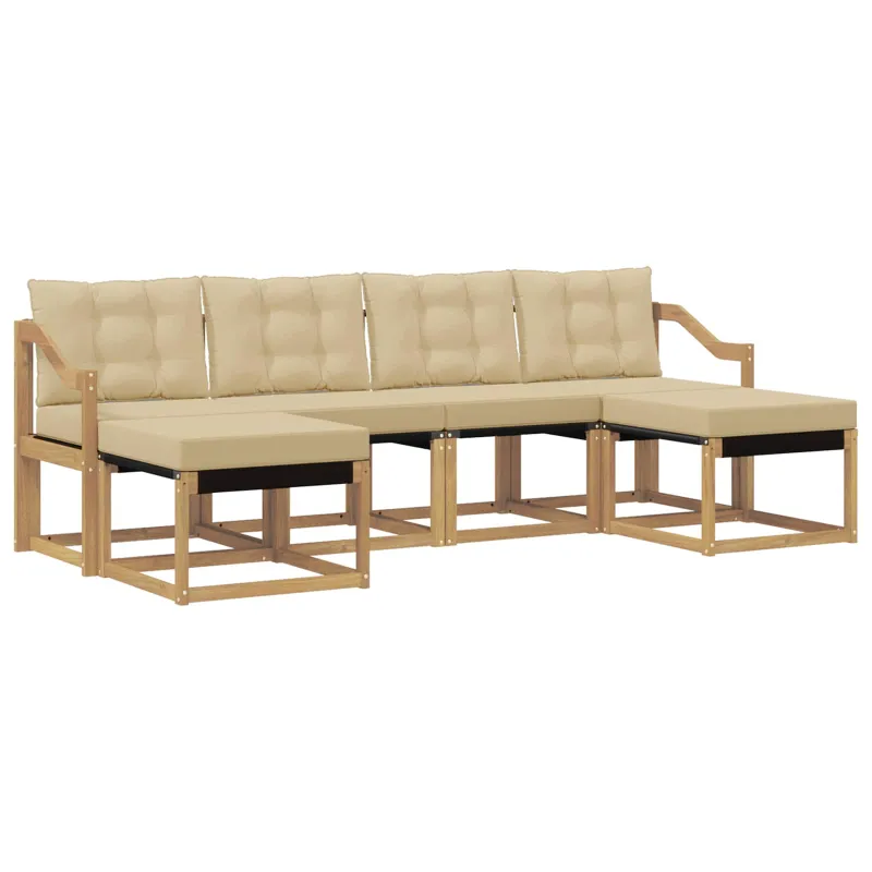 Lauko sofos komplektas su pagalve 6 pcs Balta ir kreminė