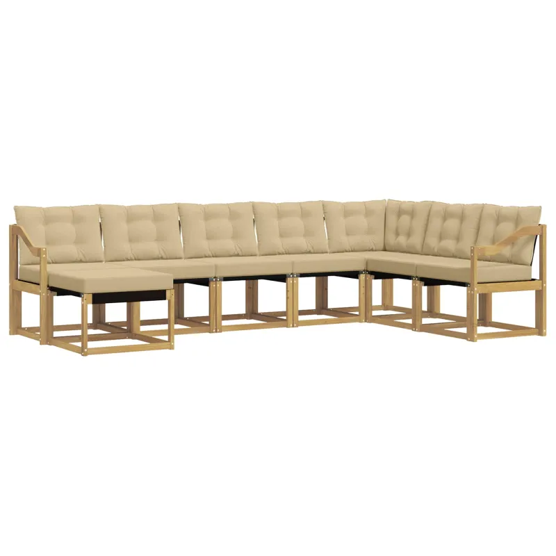 Lauko sofos komplektas su pagalve 8 pcs Balta ir kreminė
