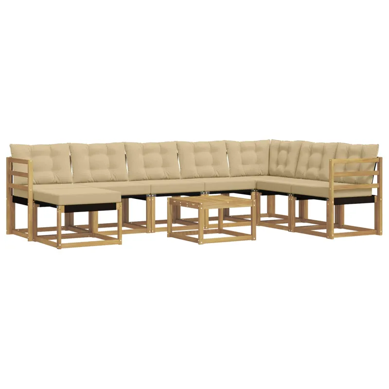 Lauko sofos komplektas su pagalve 9 pcs Balta ir kreminė