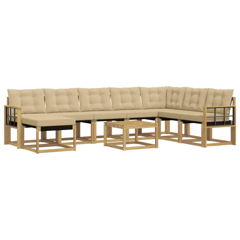 Lauko sofos komplektas su pagalve 9 pcs Balta ir kreminė