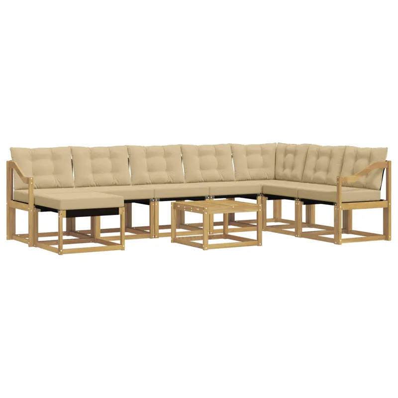 Lauko sofos komplektas su pagalve 9 pcs Balta ir kreminė