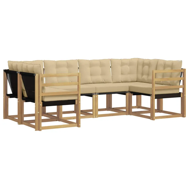 Lauko sofos komplektas su pagalve 6 pcs Balta ir kreminė
