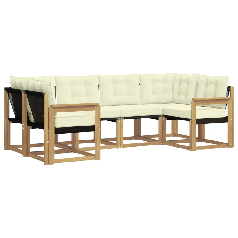 Lauko sofos komplektas su pagalve 6 pcs Balta ir kreminė