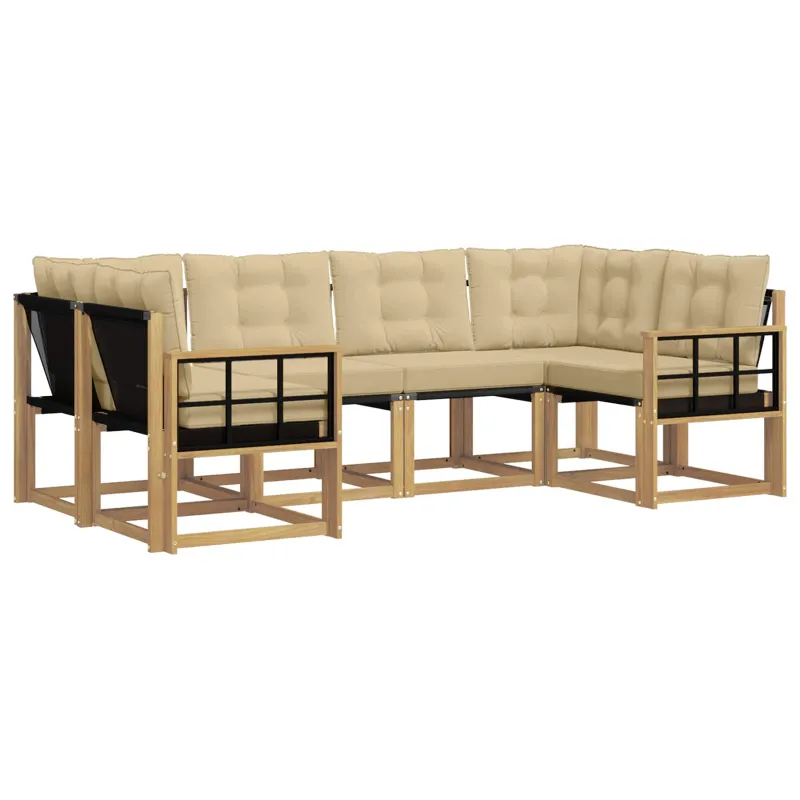 Lauko sofos komplektas su pagalve 6 pcs Balta ir kreminė