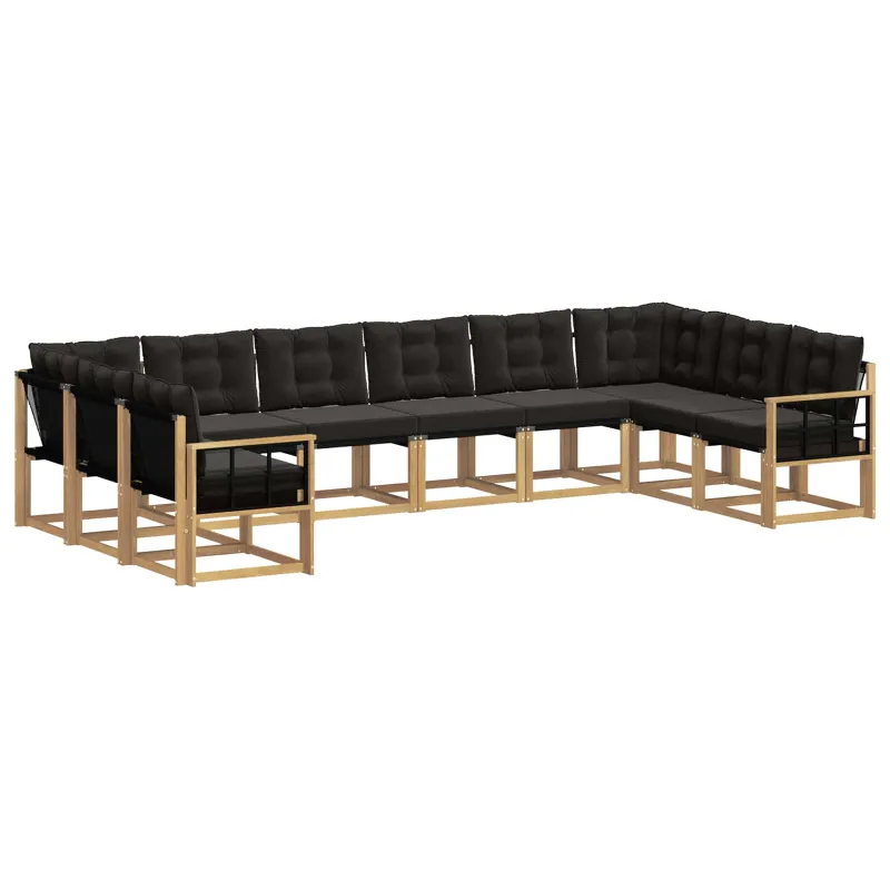 Lauko sofos komplektas su pagalve 10 pcs Balta ir juoda
