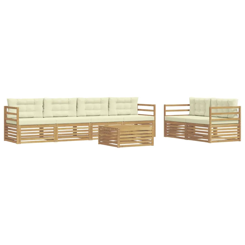 Lauko sofos komplektas 7 pcs Balta ir kreminė Poliesteris