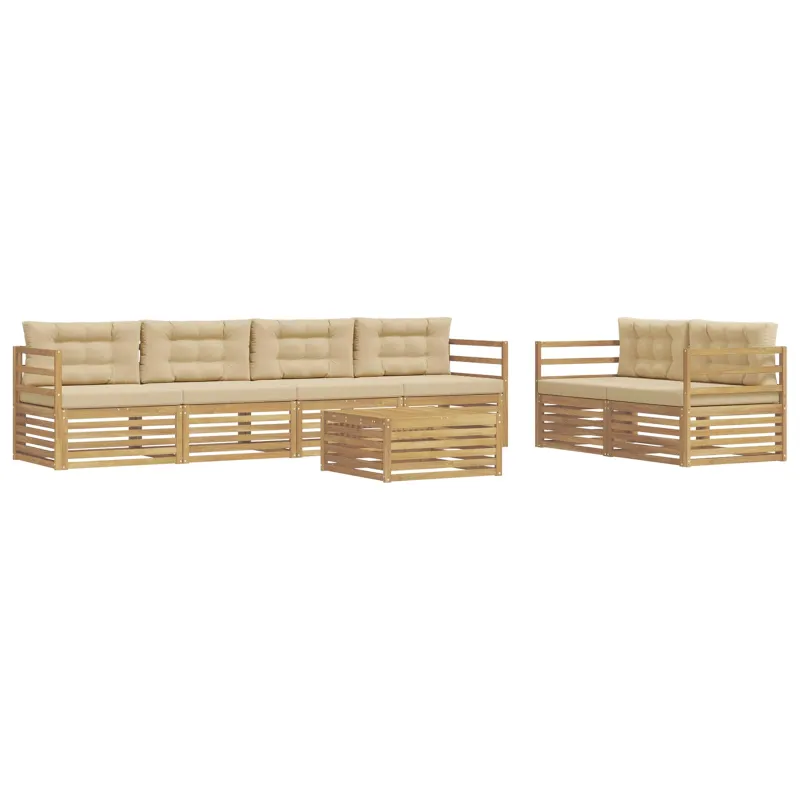 Lauko sofos komplektas 7 pcs Balta ir kreminė Poliesteris
