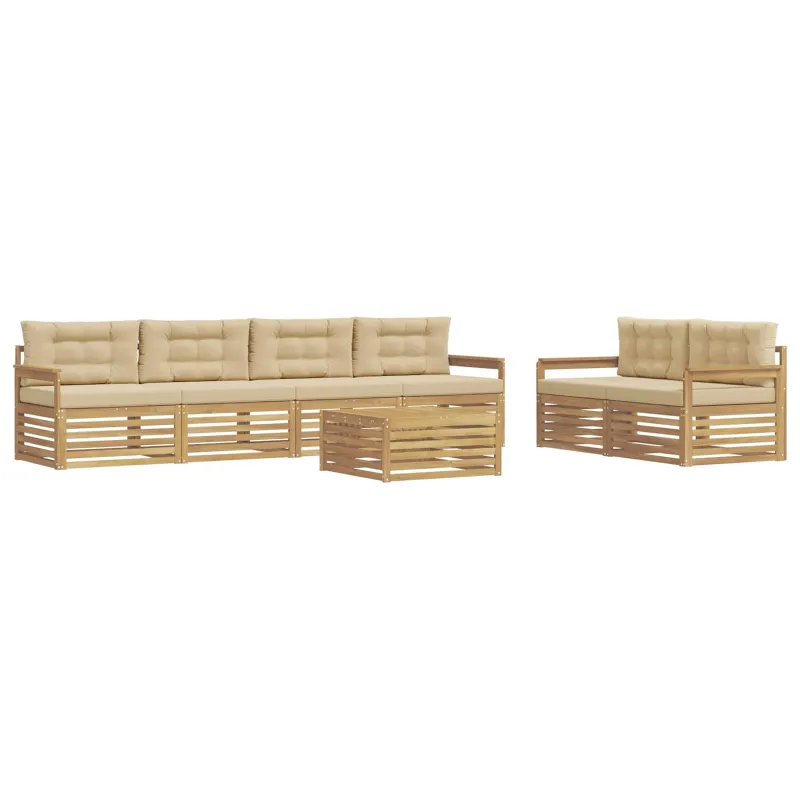 Lauko sofos komplektas 7 pcs Balta ir kreminė Poliesteris