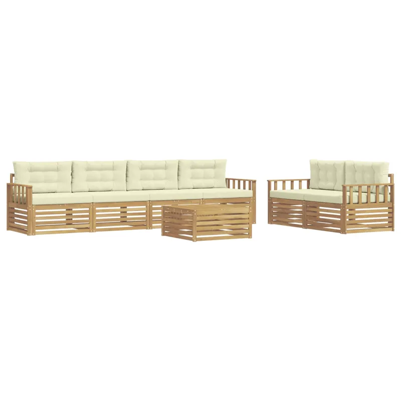 Lauko sofos komplektas 7 pcs Balta ir kreminė Poliesteris