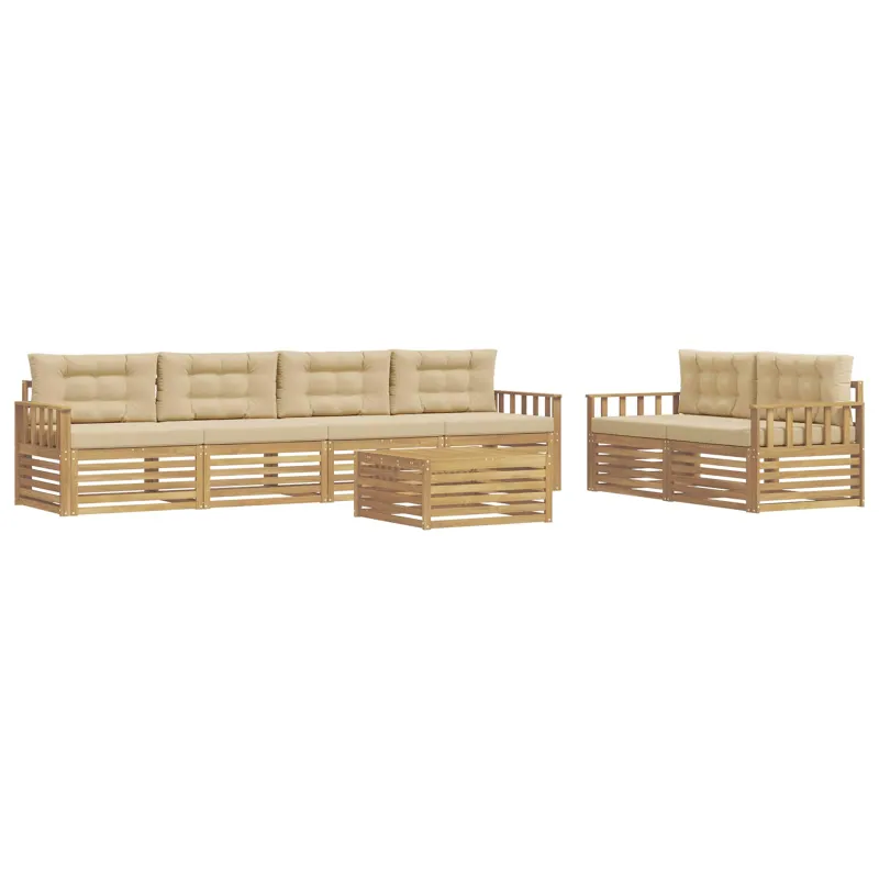 Lauko sofos komplektas 7 pcs Balta ir kreminė Poliesteris