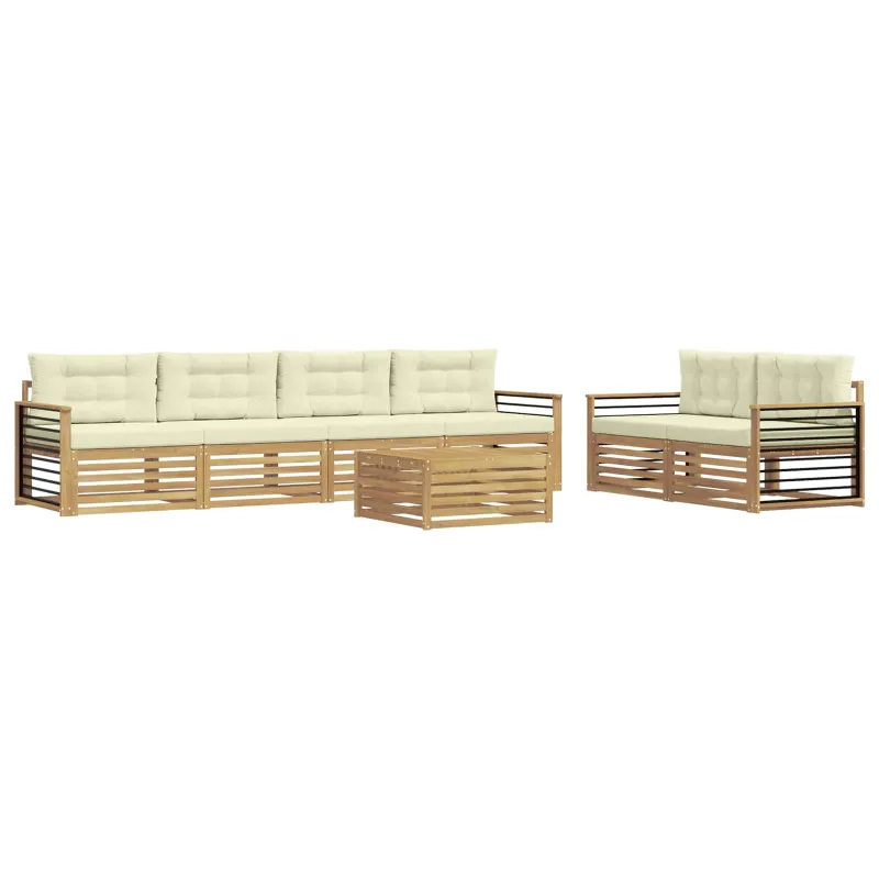 Lauko sofos komplektas 7 pcs Balta ir kreminė Poliesteris