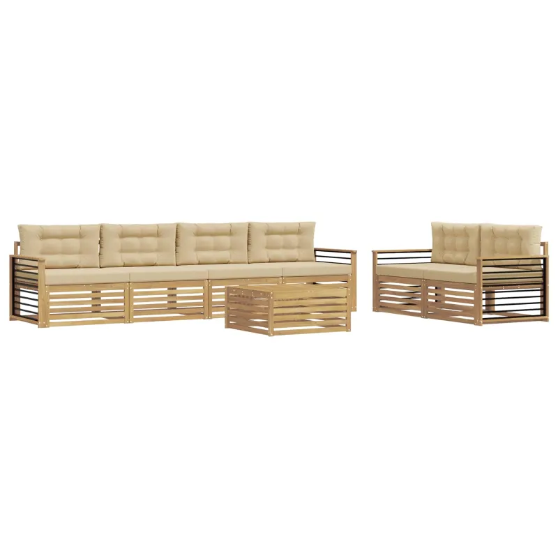 Lauko sofos komplektas 7 pcs Balta ir kreminė Poliesteris