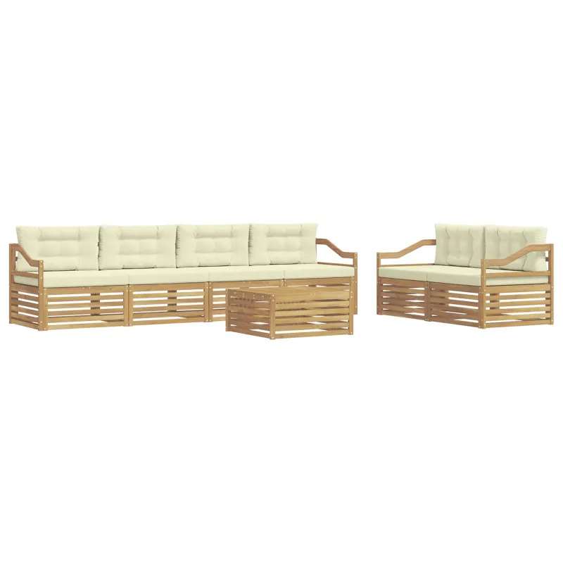Lauko sofos komplektas 7 pcs Balta ir kreminė Poliesteris