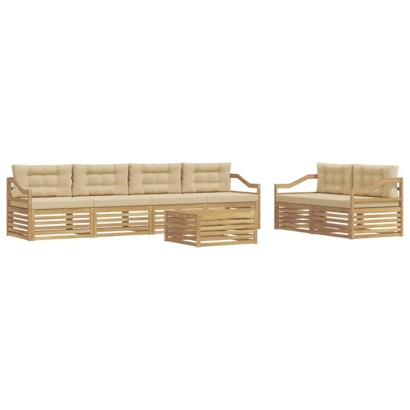 Lauko sofos komplektas 7 pcs Balta ir kreminė Poliesteris