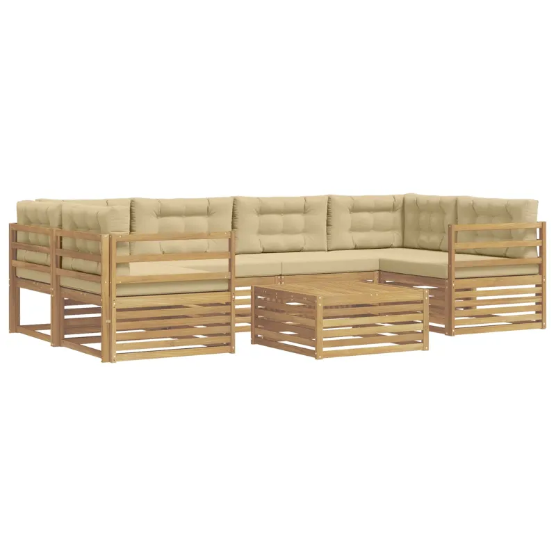 Lauko sofos komplektas 7 pcs Balta ir kreminė Poliesteris
