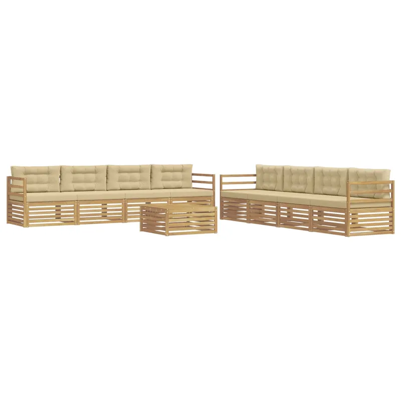 Lauko sofos komplektas 9 pcs Balta ir kreminė Poliesteris