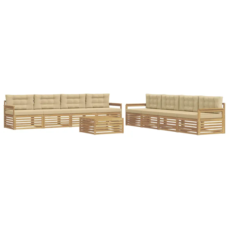 Lauko sofos komplektas 9 pcs Balta ir kreminė Poliesteris