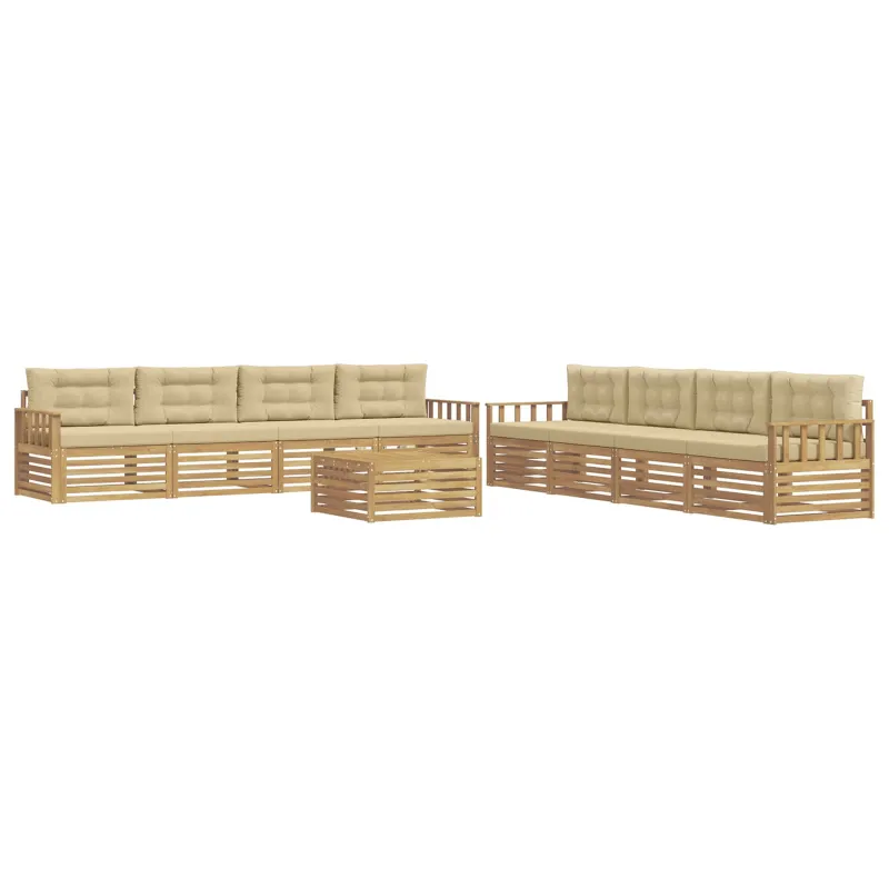 Lauko sofos komplektas 9 pcs Balta ir kreminė Poliesteris