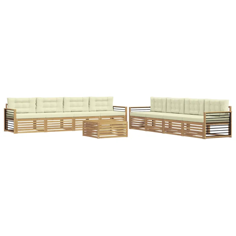 Lauko sofos komplektas 9 pcs Balta ir kreminė Poliesteris