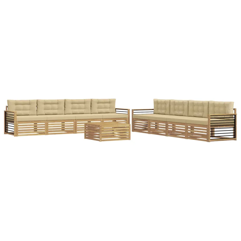 Lauko sofos komplektas 9 pcs Balta ir kreminė Poliesteris