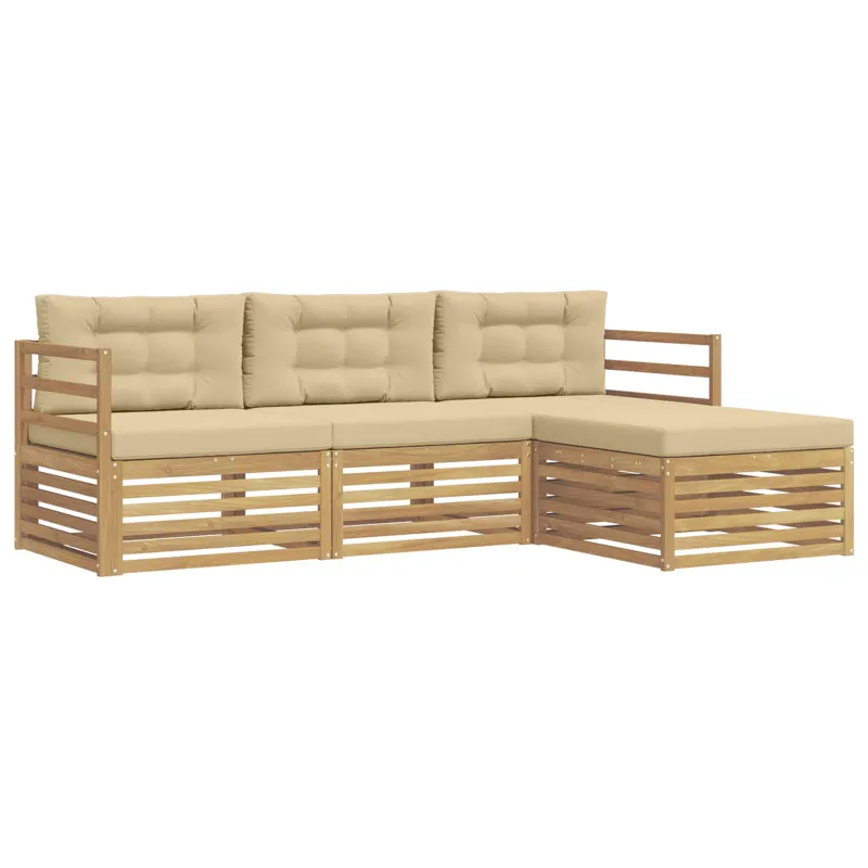 Lauko sofos komplektas 4 pcs Balta ir kreminė Poliesteris