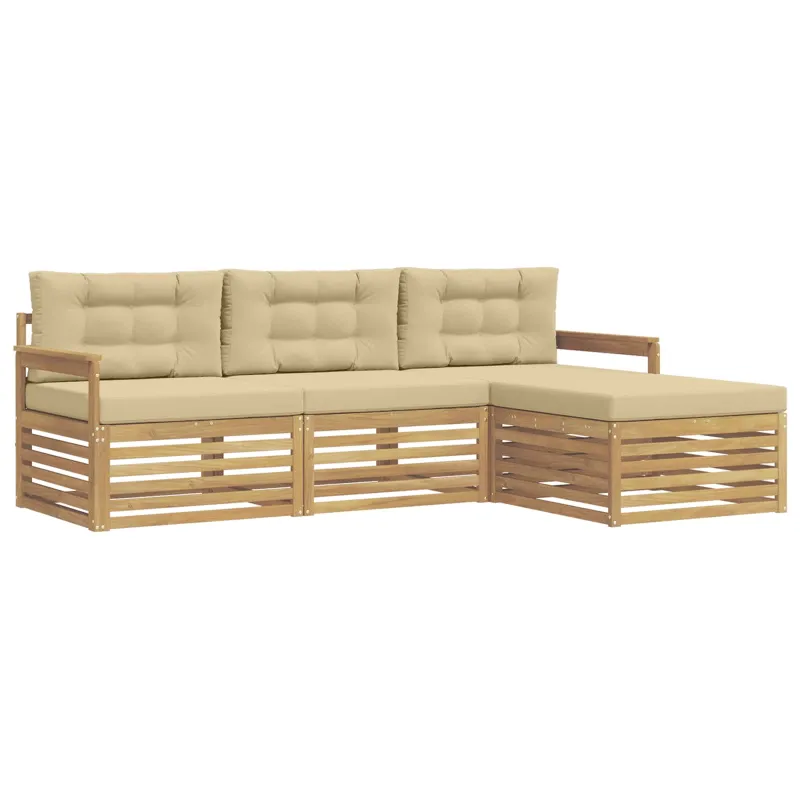Lauko sofos komplektas 4 pcs Balta ir kreminė Poliesteris