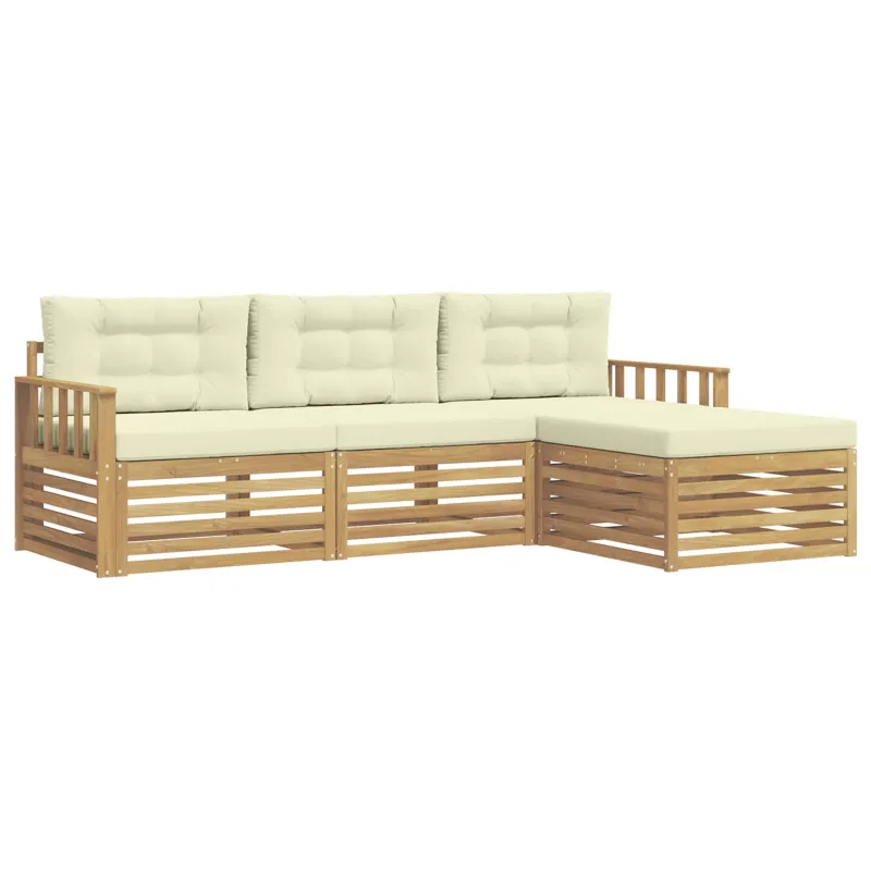Lauko sofos komplektas 4 pcs Balta ir kreminė Poliesteris