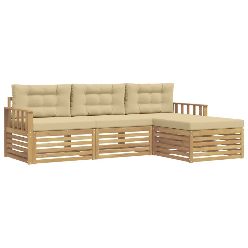 Lauko sofos komplektas 4 pcs Balta ir kreminė Poliesteris
