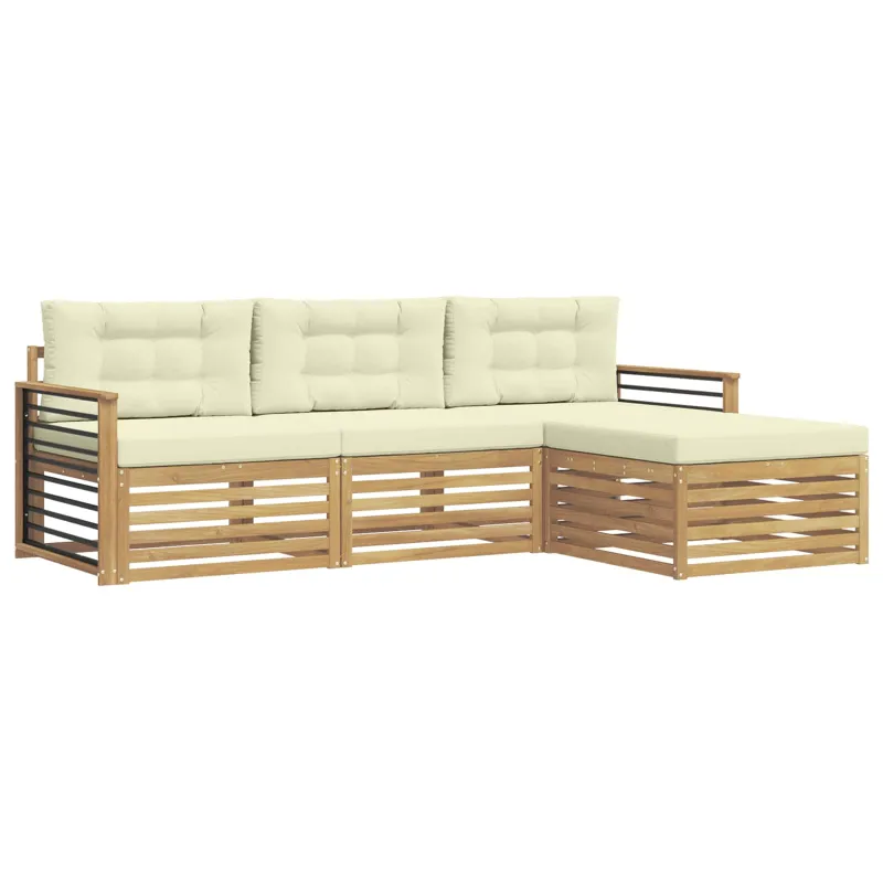 Lauko sofos komplektas 4 pcs Balta ir kreminė Poliesteris