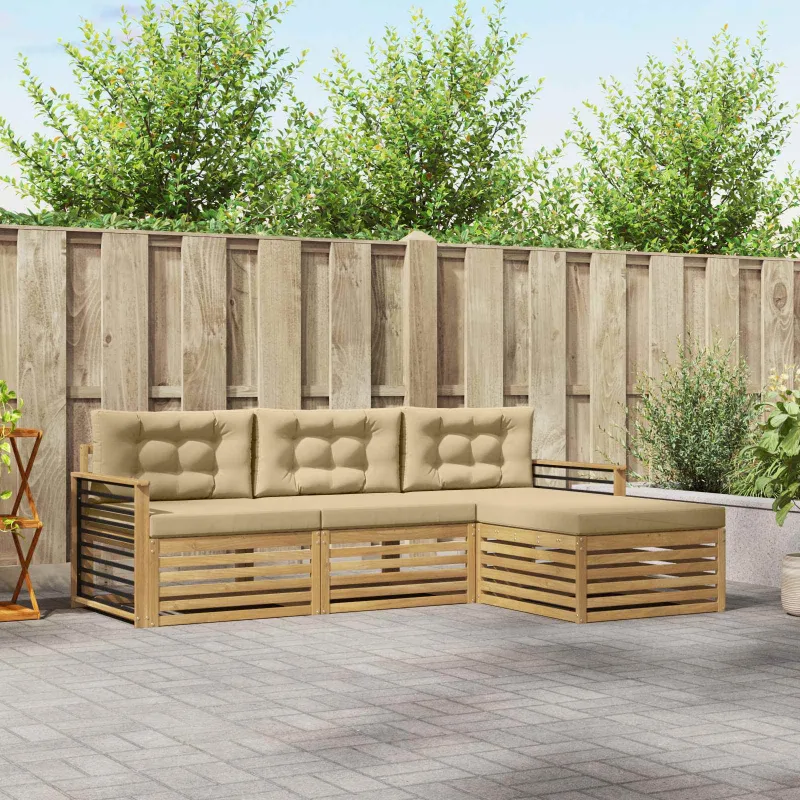 Lauko sofos komplektas 4 pcs Balta ir kreminė Poliesteris