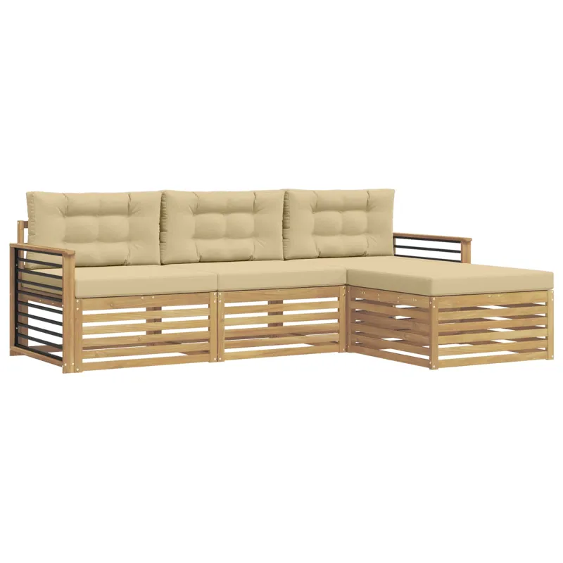 Lauko sofos komplektas 4 pcs Balta ir kreminė Poliesteris