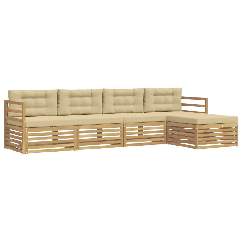 Lauko sofos komplektas 5 pcs Balta ir kreminė Poliesteris