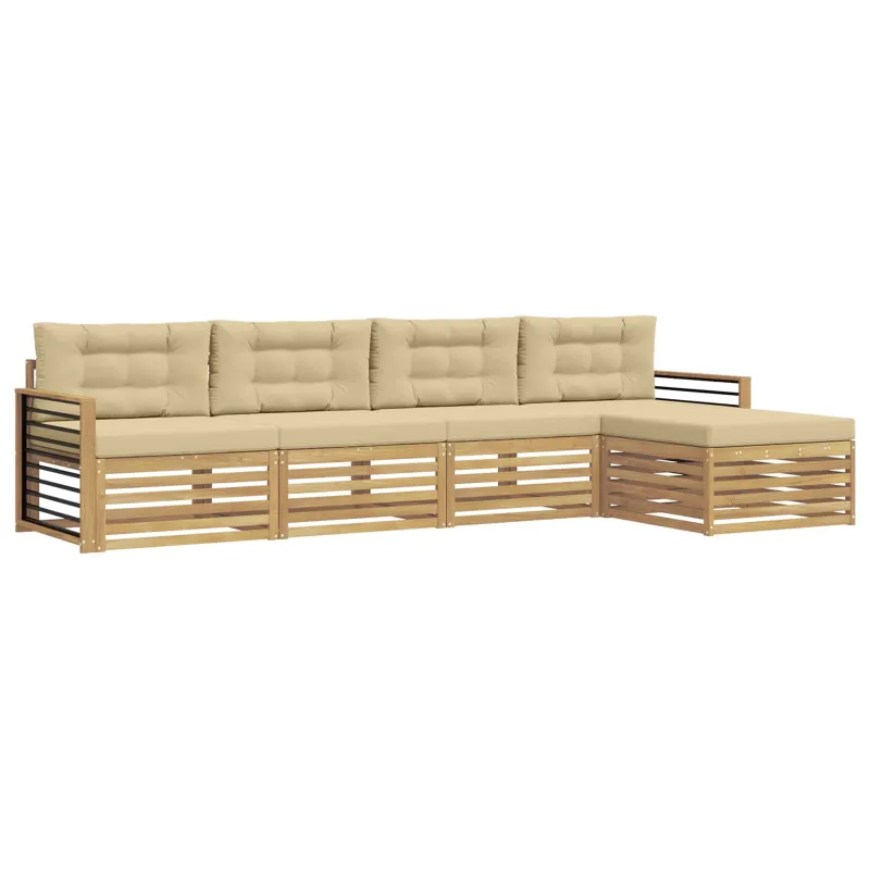 Lauko sofos komplektas 5 pcs Balta ir kreminė Poliesteris
