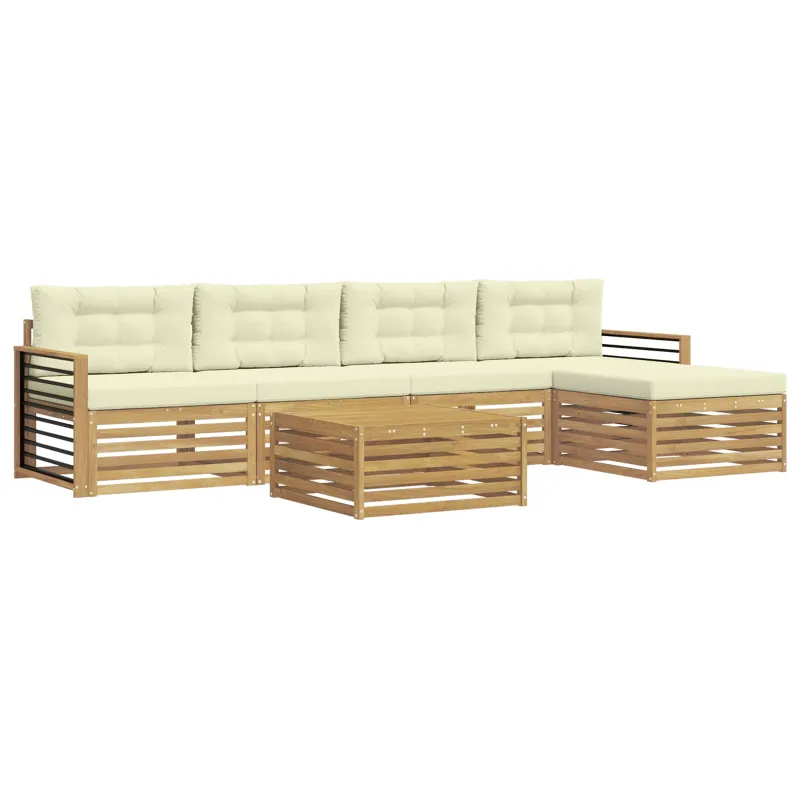 Lauko sofos komplektas 7 pcs Balta ir kreminė Poliesteris