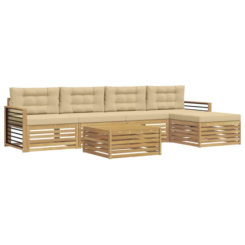 Lauko sofos komplektas 7 pcs Balta ir kreminė Poliesteris