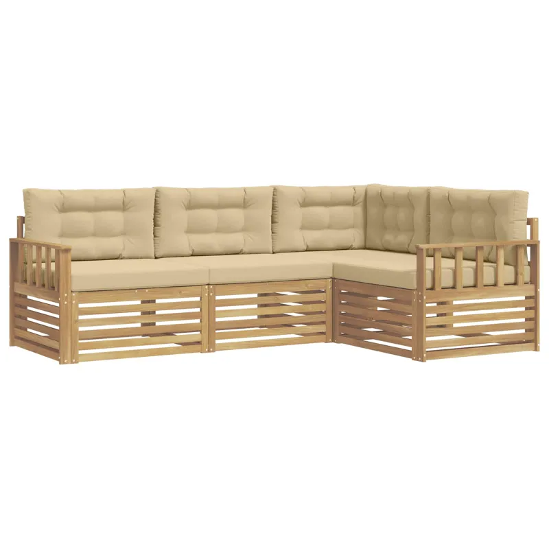 Lauko sofos komplektas 5 pcs Balta ir kreminė Poliesteris
