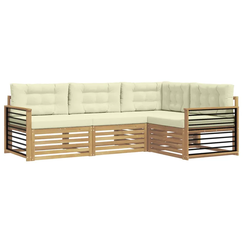 Lauko sofos komplektas 5 pcs Balta ir kreminė Poliesteris