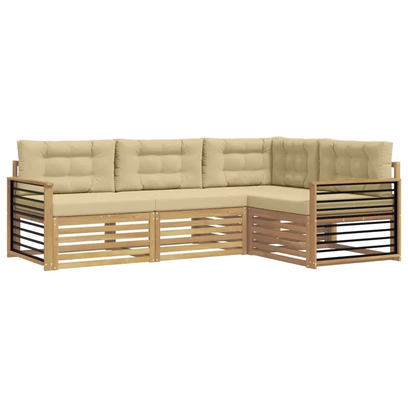 Lauko sofos komplektas 5 pcs Balta ir kreminė Poliesteris