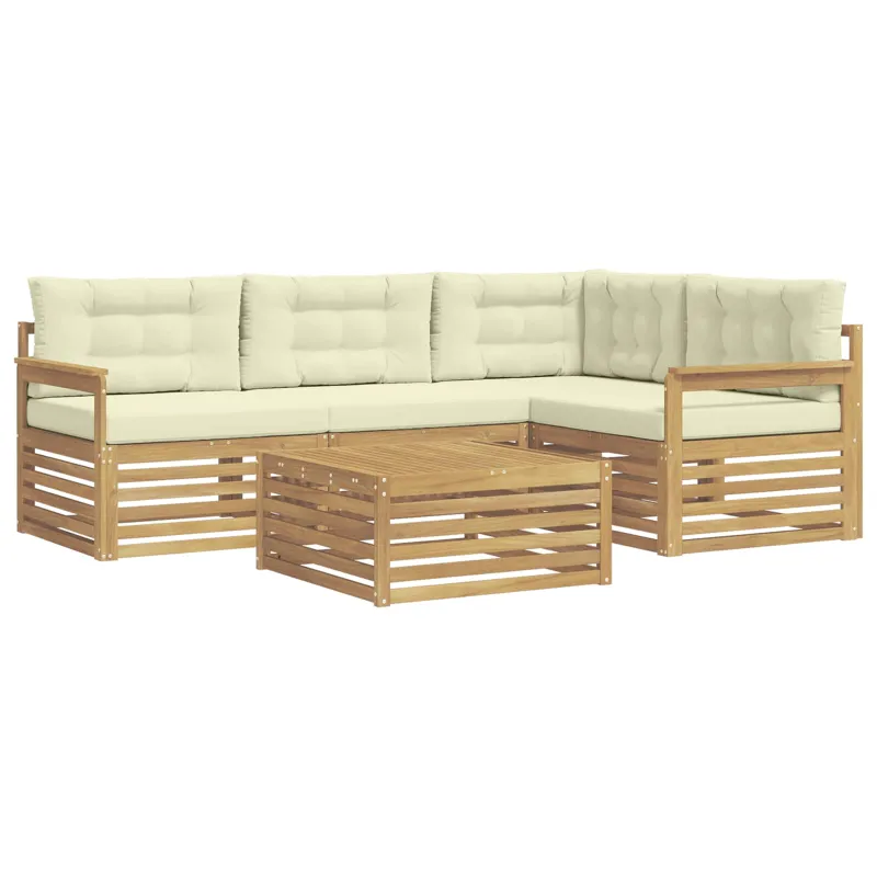 Lauko sofos komplektas 6 pcs Balta ir kreminė Poliesteris