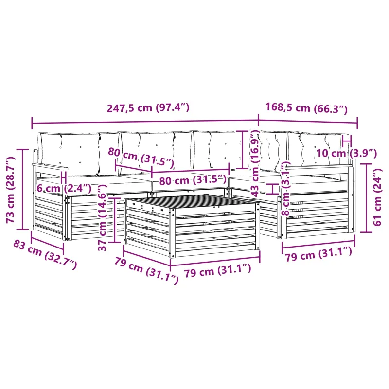 Lauko sofos komplektas 6 pcs Balta ir antracito Poliesteris