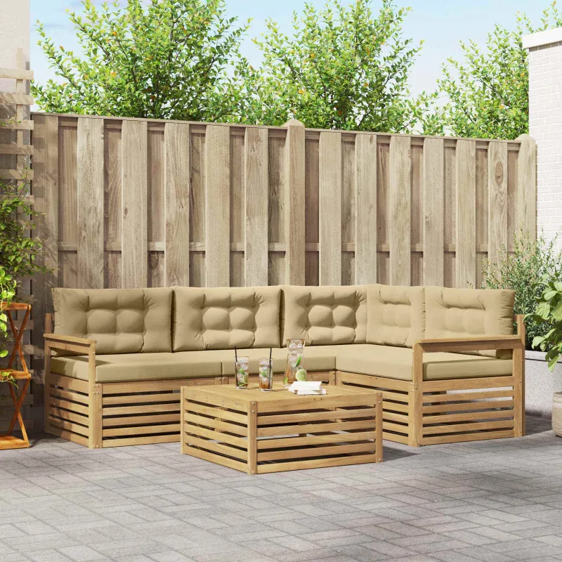 Lauko sofos komplektas 6 pcs Balta ir kreminė Poliesteris