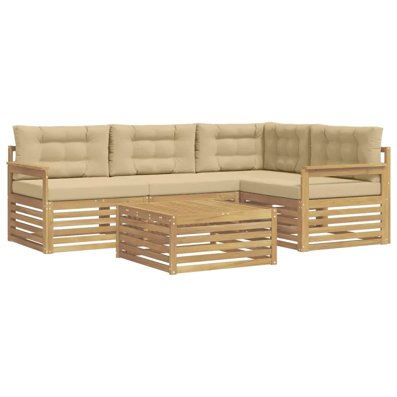 Lauko sofos komplektas 6 pcs Balta ir kreminė Poliesteris