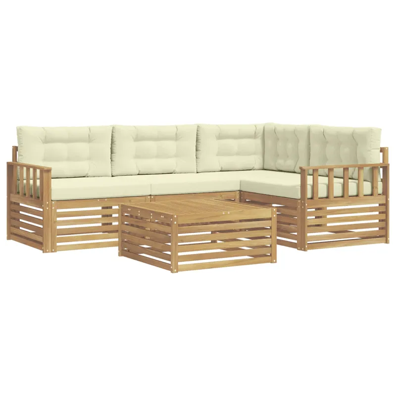 Lauko sofos komplektas 6 pcs Balta ir kreminė Poliesteris