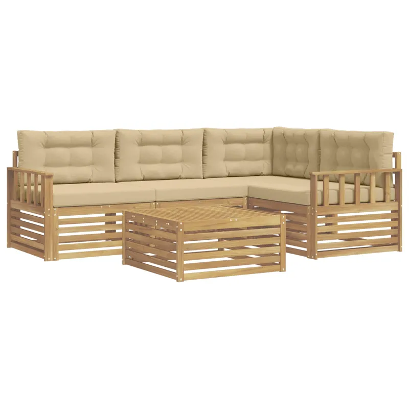 Lauko sofos komplektas 6 pcs Balta ir kreminė Poliesteris