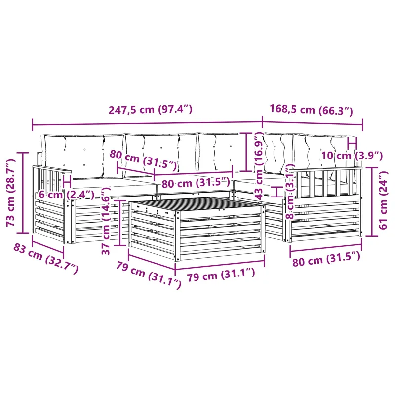 Lauko sofos komplektas 6 pcs Balta ir kreminė Poliesteris