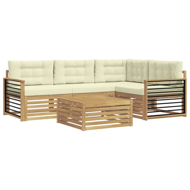 Lauko sofos komplektas 6 pcs Balta ir kreminė Poliesteris