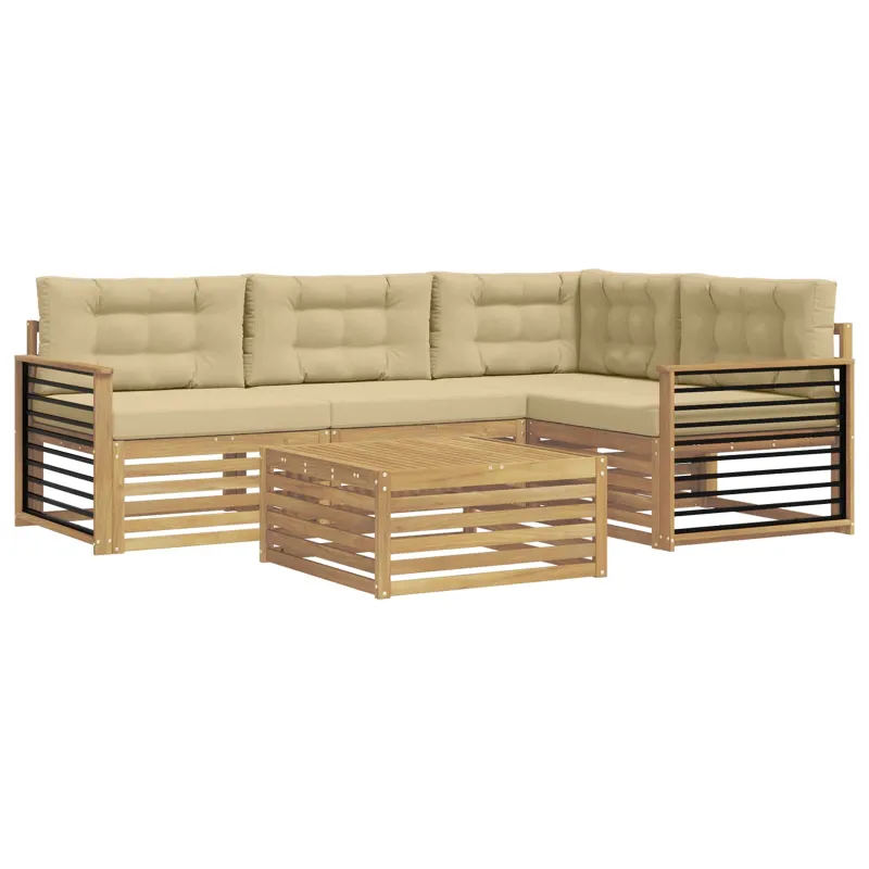 Lauko sofos komplektas 6 pcs Balta ir kreminė Poliesteris